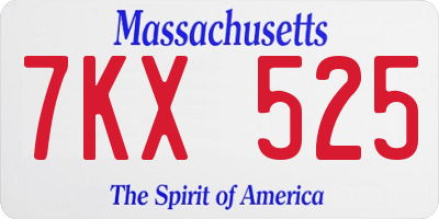 MA license plate 7KX525