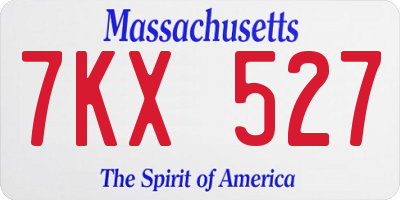 MA license plate 7KX527