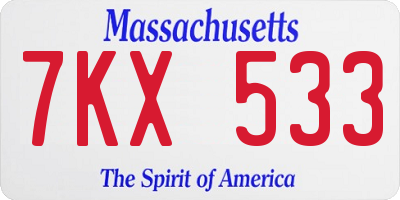 MA license plate 7KX533