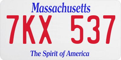 MA license plate 7KX537