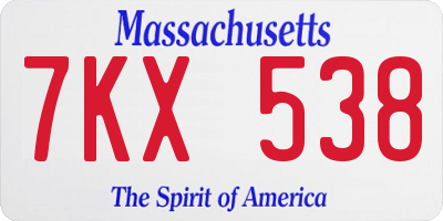 MA license plate 7KX538