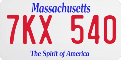 MA license plate 7KX540