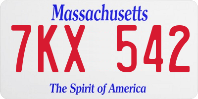 MA license plate 7KX542