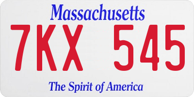MA license plate 7KX545