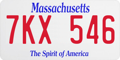 MA license plate 7KX546