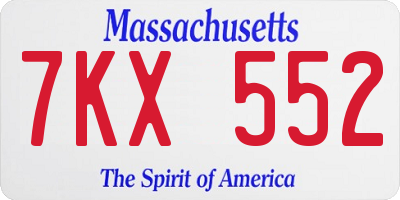 MA license plate 7KX552