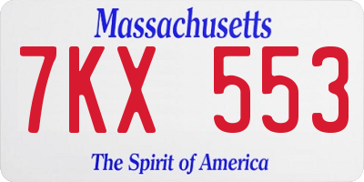 MA license plate 7KX553