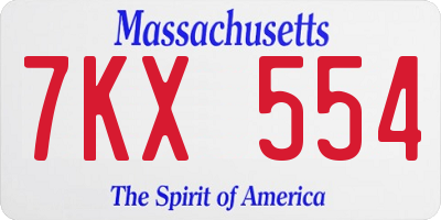 MA license plate 7KX554