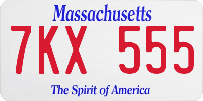 MA license plate 7KX555