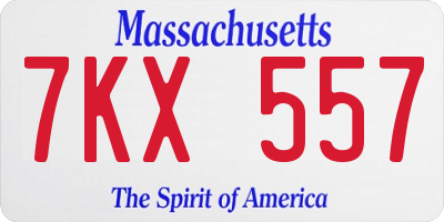 MA license plate 7KX557