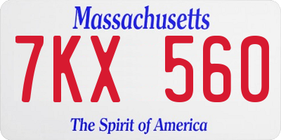 MA license plate 7KX560