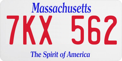 MA license plate 7KX562