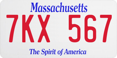 MA license plate 7KX567