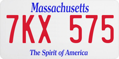 MA license plate 7KX575