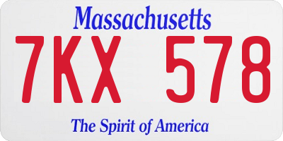 MA license plate 7KX578