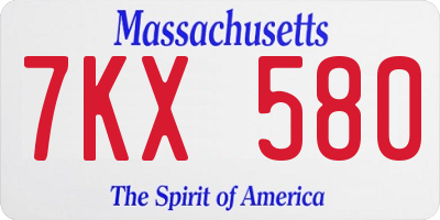 MA license plate 7KX580