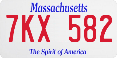 MA license plate 7KX582