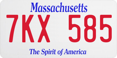 MA license plate 7KX585