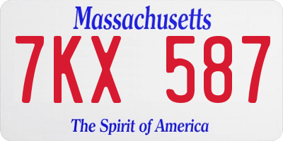 MA license plate 7KX587