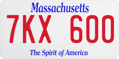 MA license plate 7KX600