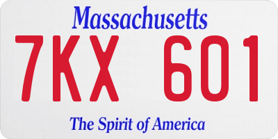 MA license plate 7KX601
