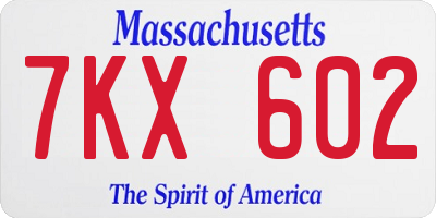 MA license plate 7KX602