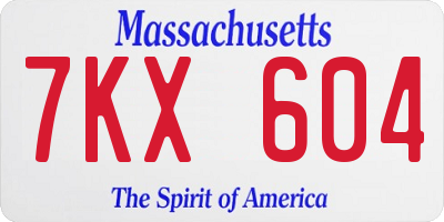 MA license plate 7KX604