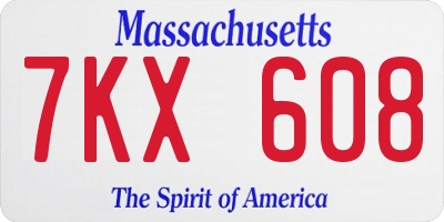 MA license plate 7KX608
