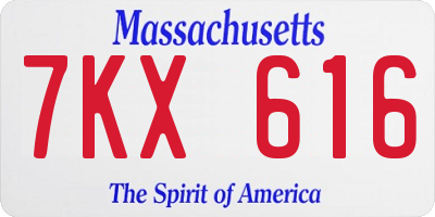 MA license plate 7KX616