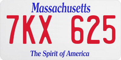 MA license plate 7KX625