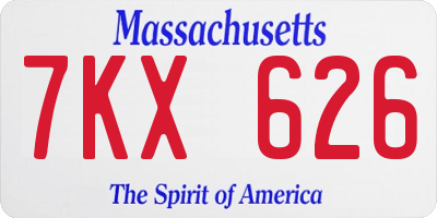 MA license plate 7KX626