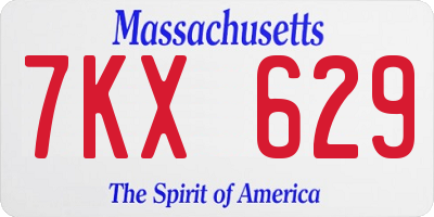 MA license plate 7KX629