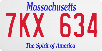 MA license plate 7KX634