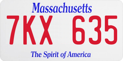 MA license plate 7KX635