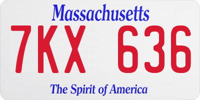 MA license plate 7KX636