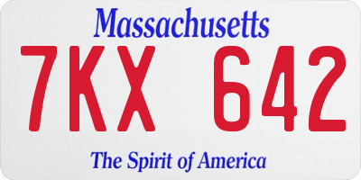MA license plate 7KX642