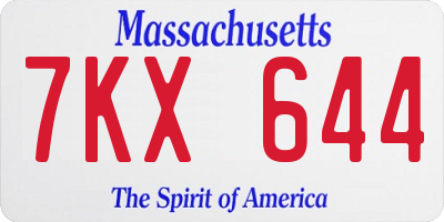 MA license plate 7KX644