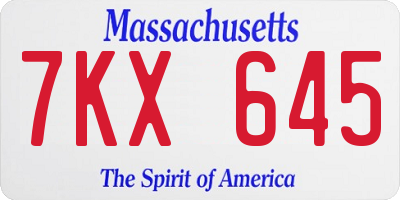 MA license plate 7KX645