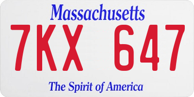 MA license plate 7KX647