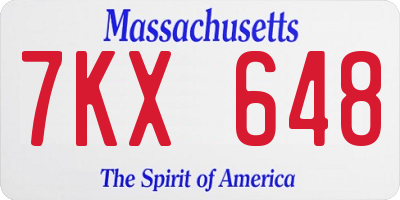 MA license plate 7KX648