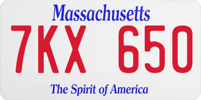 MA license plate 7KX650