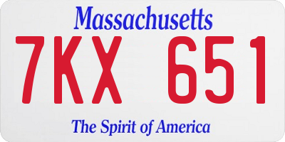 MA license plate 7KX651