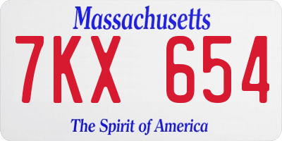 MA license plate 7KX654