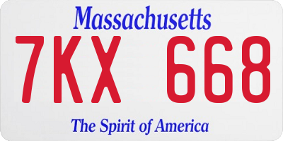 MA license plate 7KX668