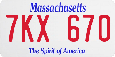 MA license plate 7KX670