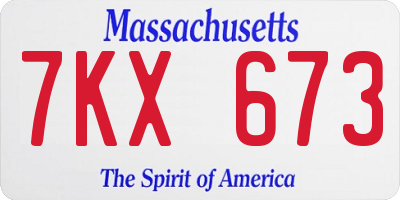 MA license plate 7KX673