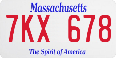 MA license plate 7KX678