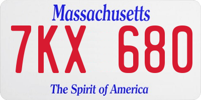 MA license plate 7KX680