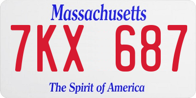 MA license plate 7KX687