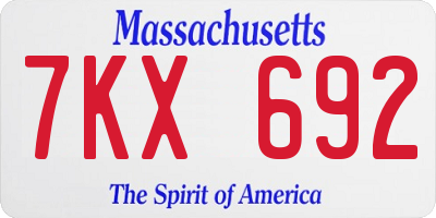 MA license plate 7KX692